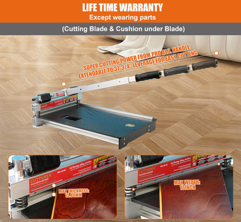 Cutterex floor cutter with precision angle guide for exact 0–45 degree cuts.