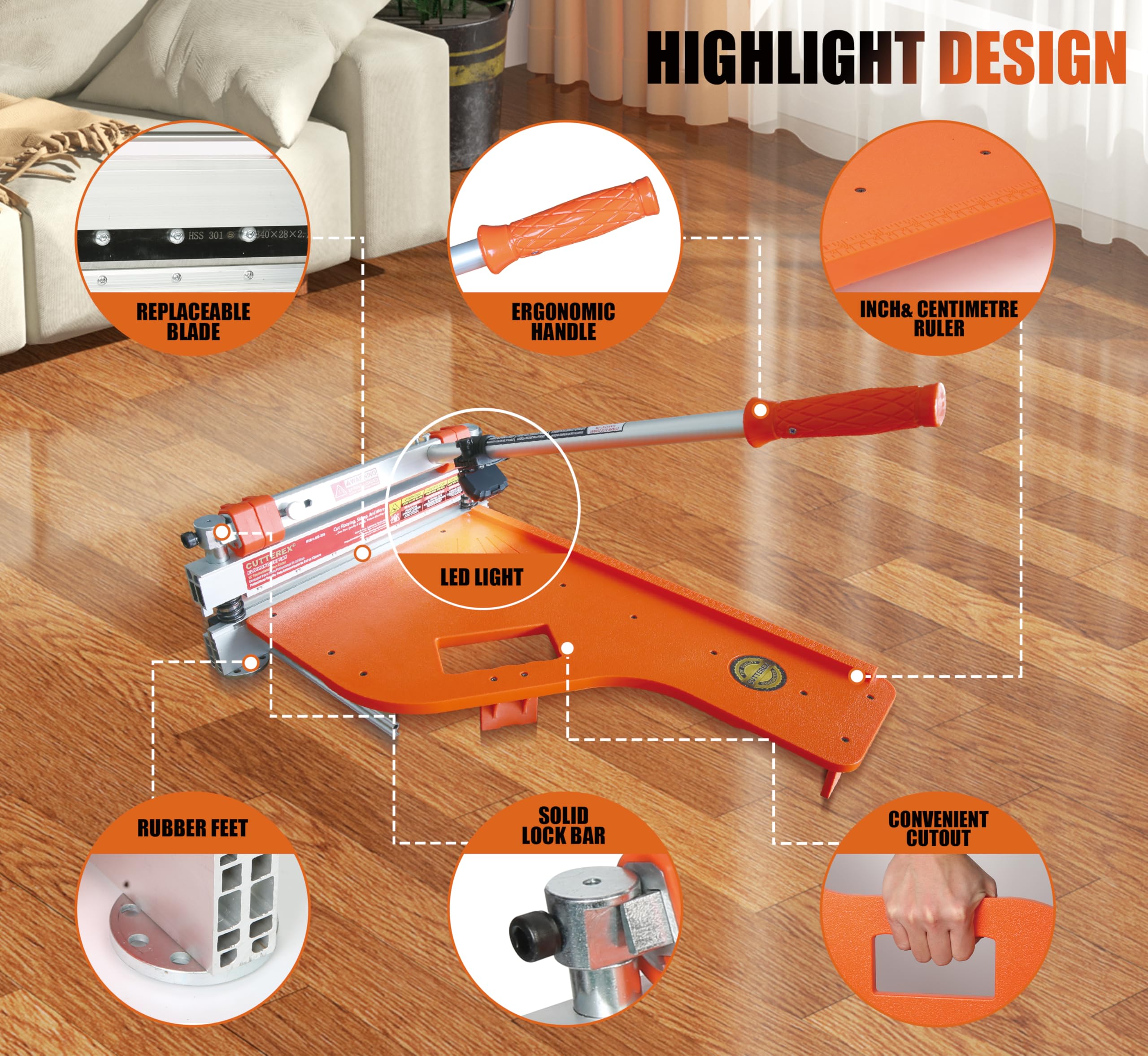 CUTTEREX cutter with nylon cushions protects flooring surface