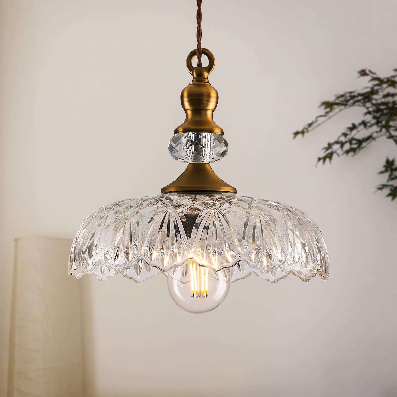 CVKASH vintage glass pendant light with brass finish for warm hallway ambiance