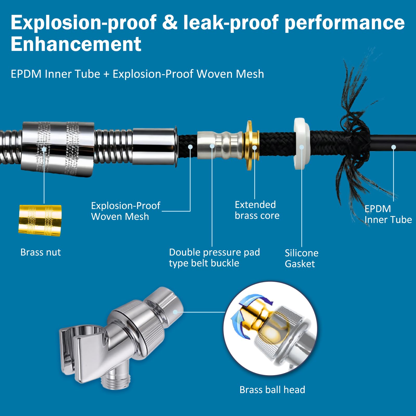 CWPW filtered shower head brass inner hose connector adds durability