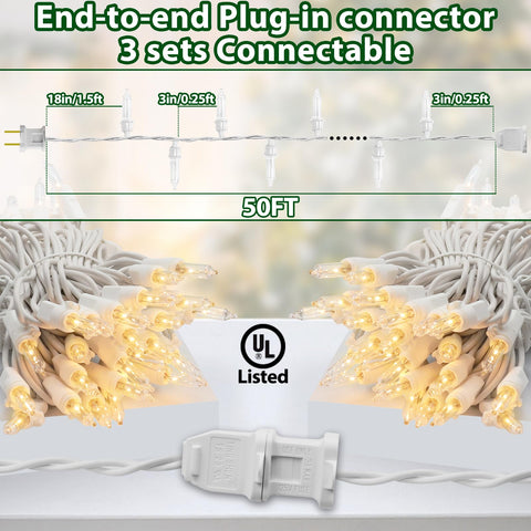 CXLHO warm white string lights, 50ft, end-to-end connectable for larger displays