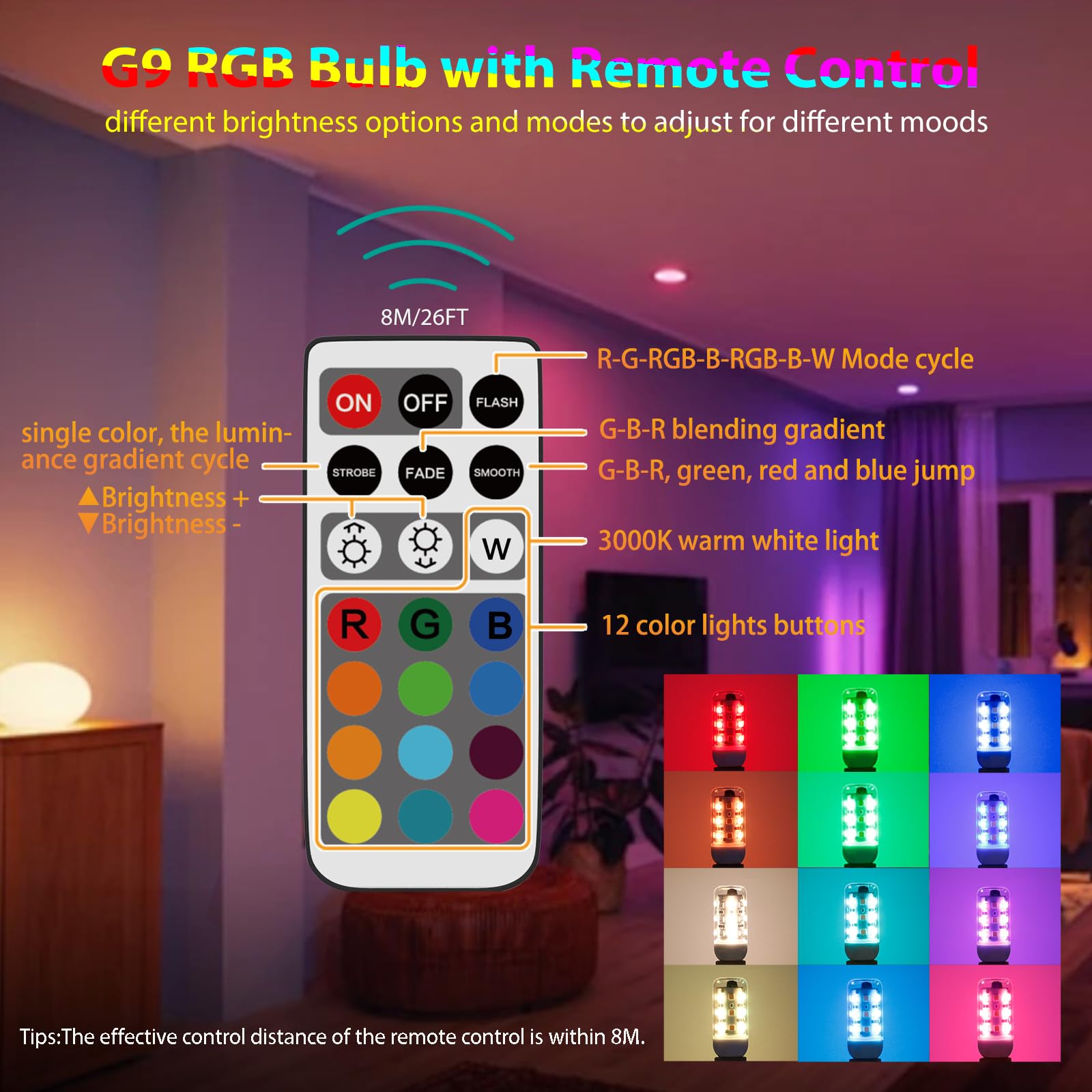Cxyemt G9 LED bulb warm white 3000K creates cozy ambient lighting.