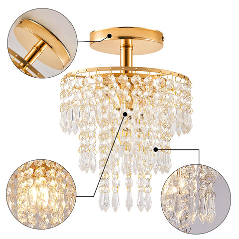 Cyaruy gold flush-mount chandelier complements living rooms with subtle sparkle.