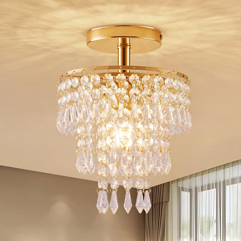 Cyaruy modern mini crystal chandelier with raindrop pendants for elegant bedroom lighting.