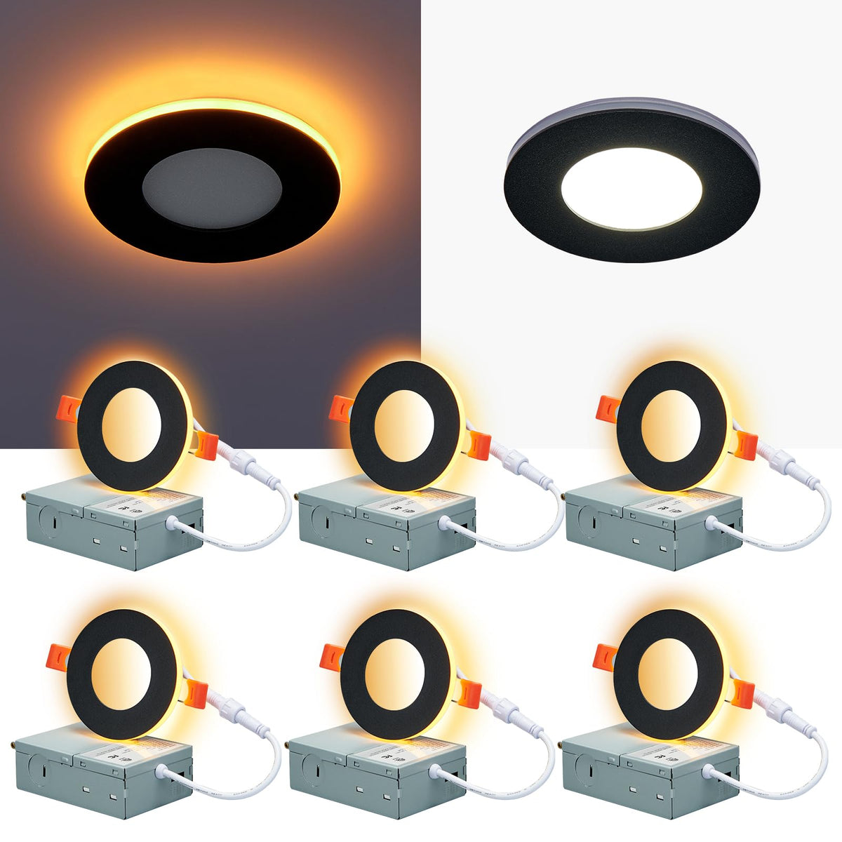 CycevSun 3-inch black LED downlight with night light for soft ambient glow