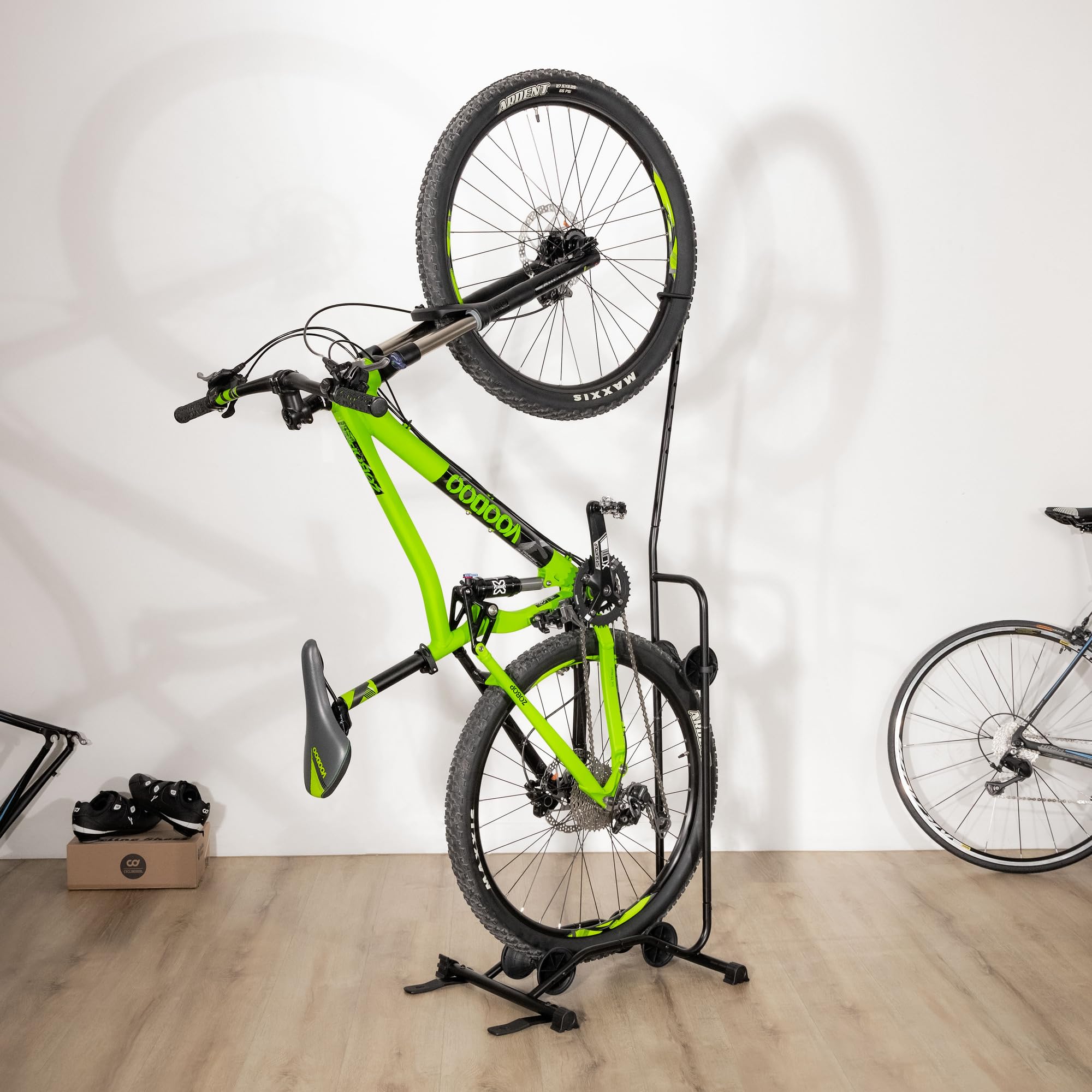 CyclingDeal Upright Bike Stand can be floor-mounted for extra security.