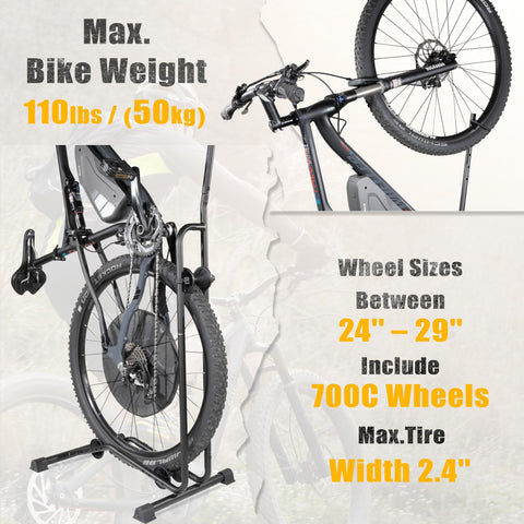 CyclingDeal Upright Bike Stand in horizontal parking layout for secure storage