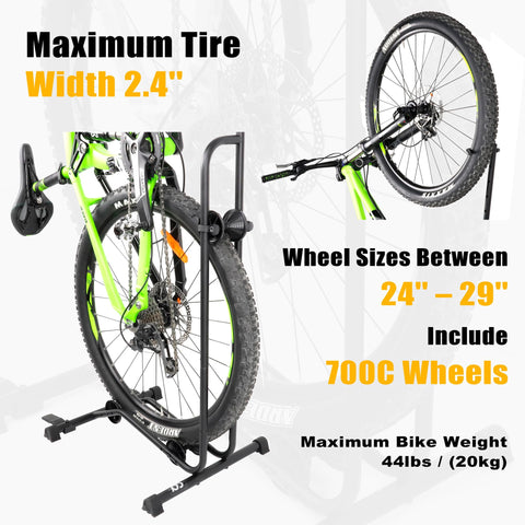 CyclingDeal Upright Bike Stand horizontal view demonstrating floor-space optimization