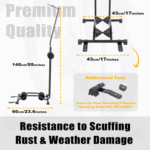 CyclingDeal Upright Bike Stand uses a pulley system for easy parking changes.