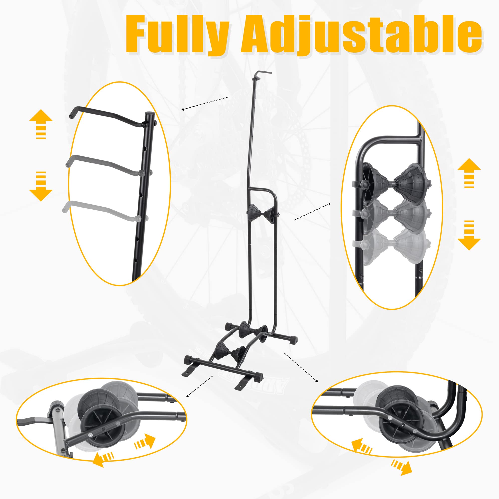 CyclingDeal Upright Bike Stand with rubber feet protects floors and provides stability.