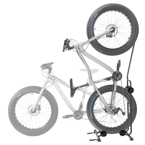 CyclingDeal Upright Bike Stand enables two-way parking to save floor space.