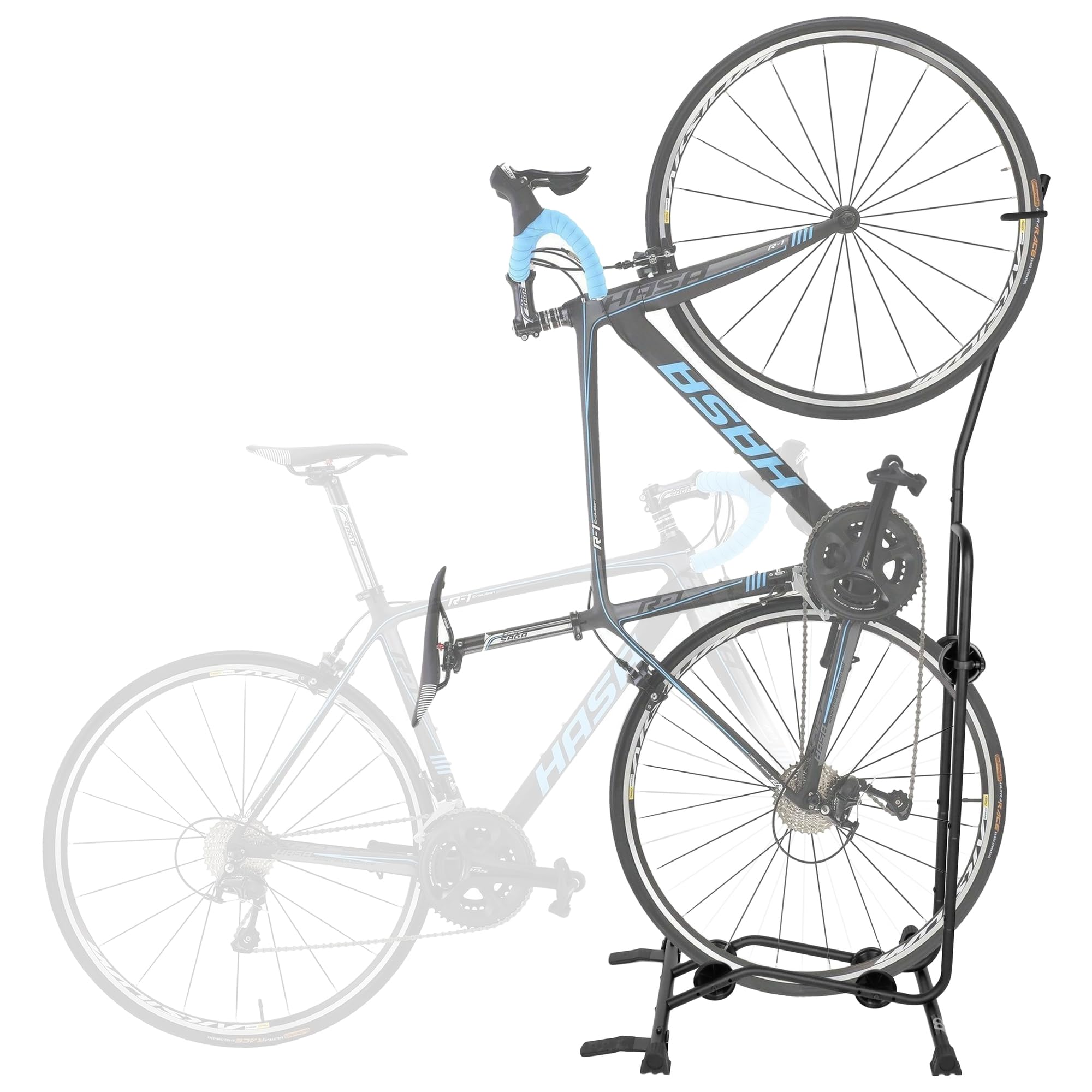 CyclingDeal Upright Bike Stand vertical view showing space-saving garage storage