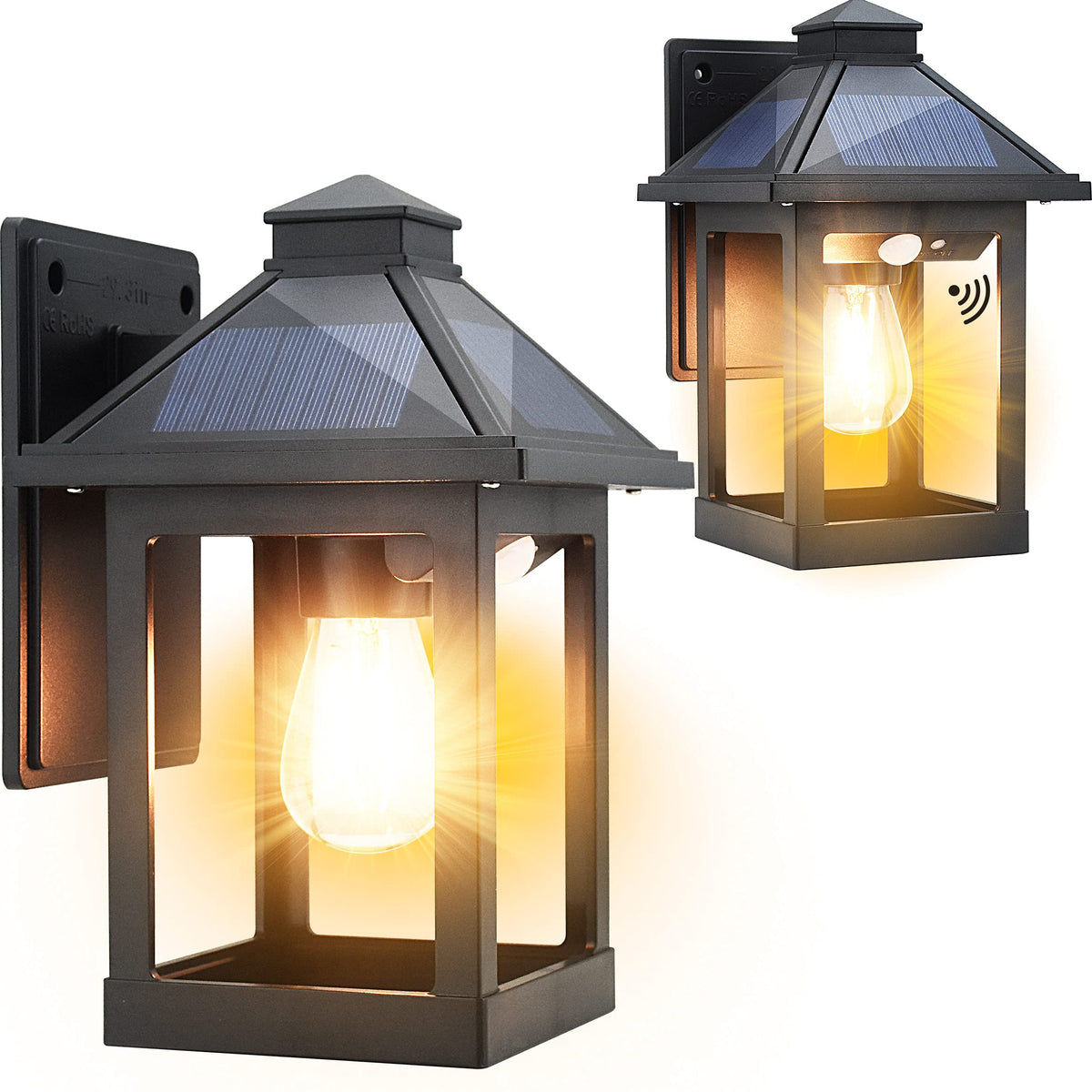 CYHKEE solar wall lanterns mounted on wall illuminate entryways with dusk-to-dawn efficiency.