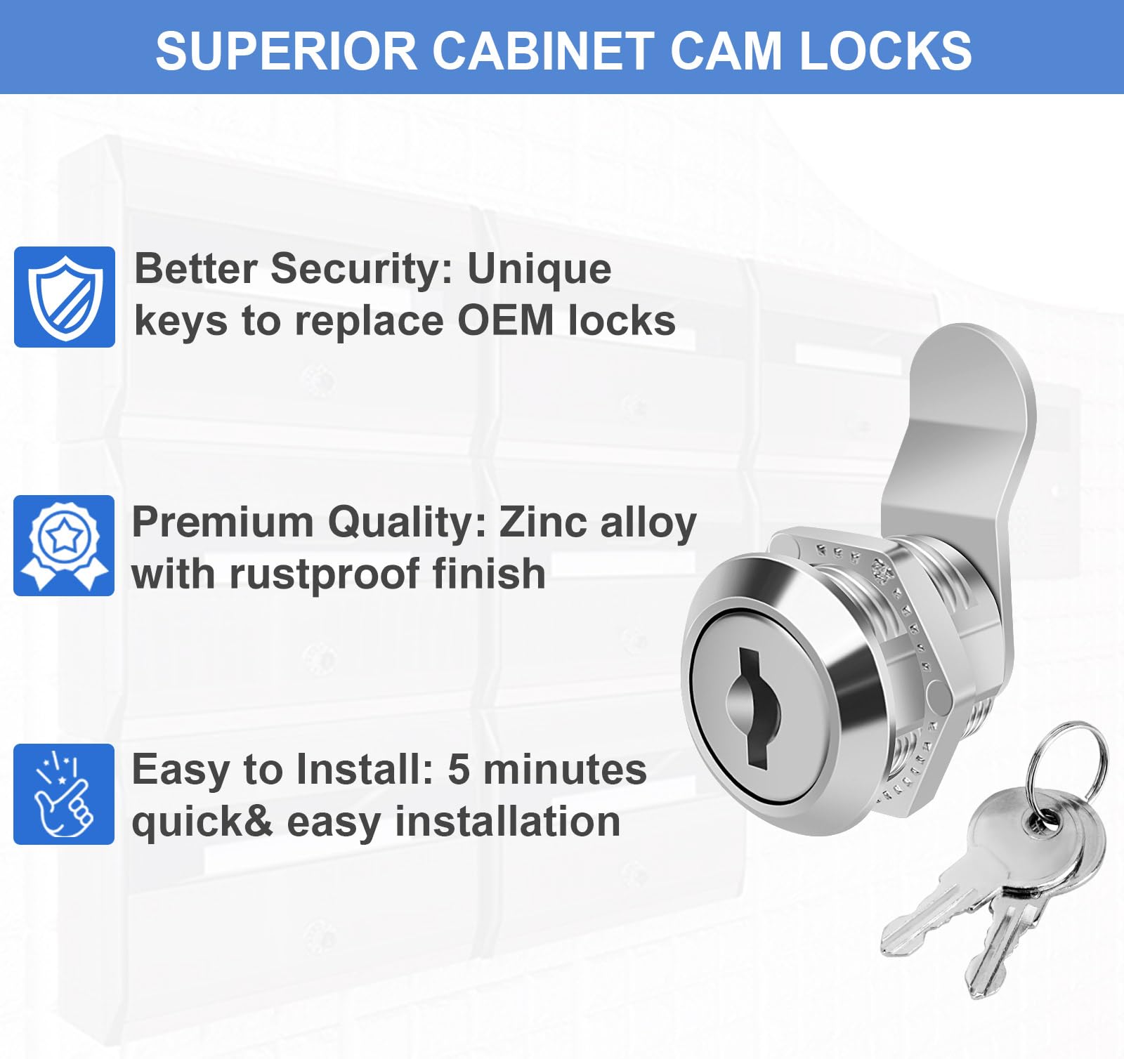 Cylinnda cam lock showing 90 degree rotation action for secure closure.