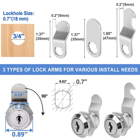Chrome finish zinc alloy Cylinnda cam locks designed for durability in daily use.
