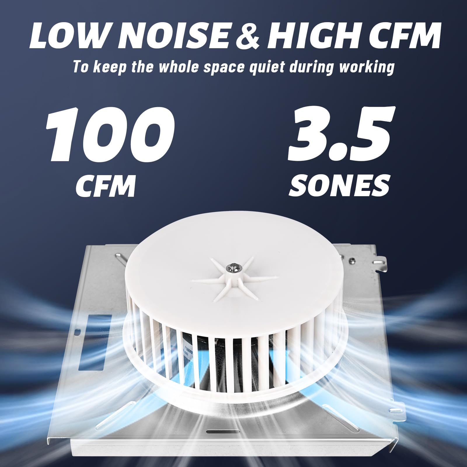 Cylrod 100 CFM capacity moves air efficiently in compact baths.
