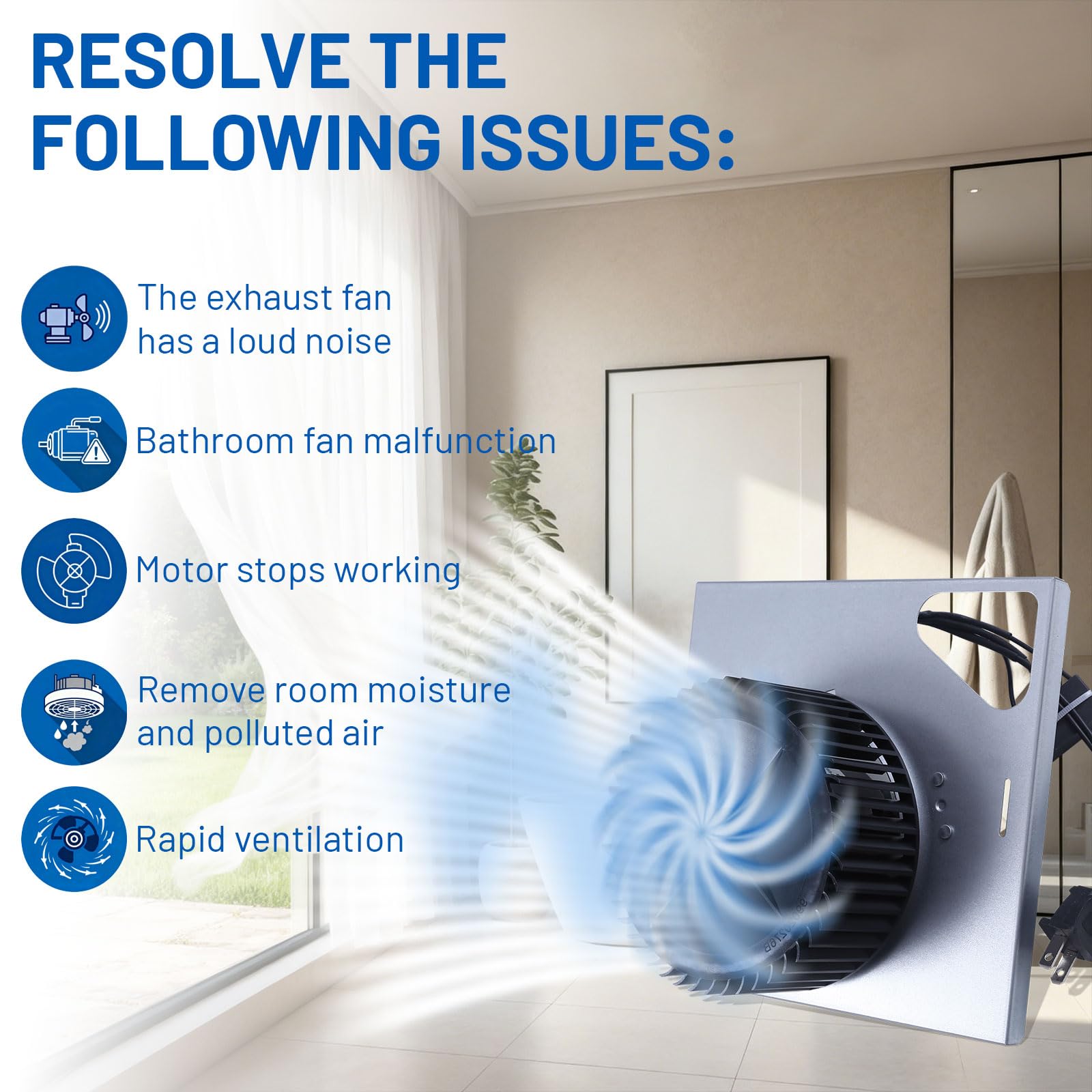 Technical specs: 120V, 0.19A, 1480RPM, 110 CFM.