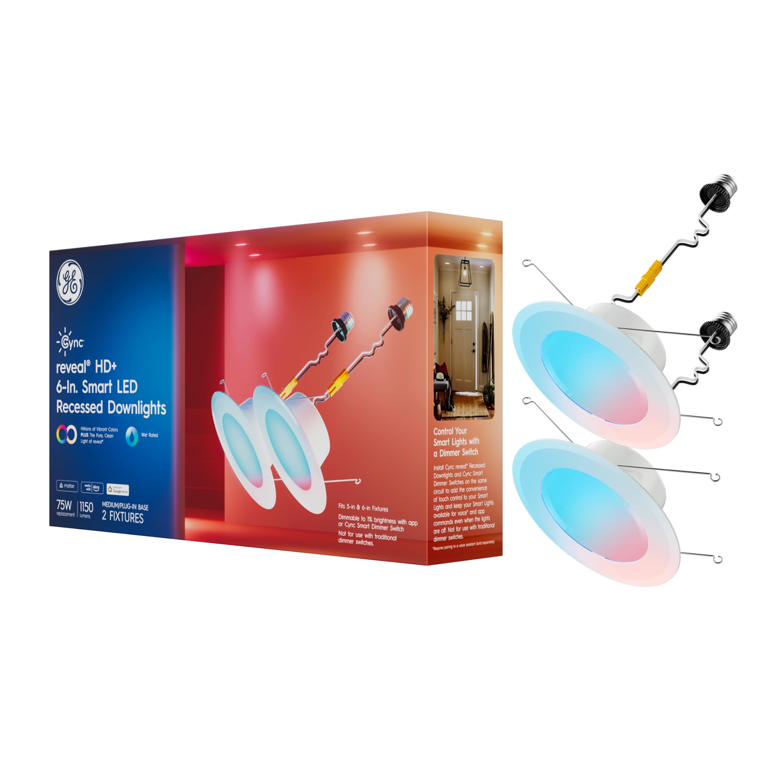 Cync GE Reveal downlight color wheel shows millions of colors for mood setting.