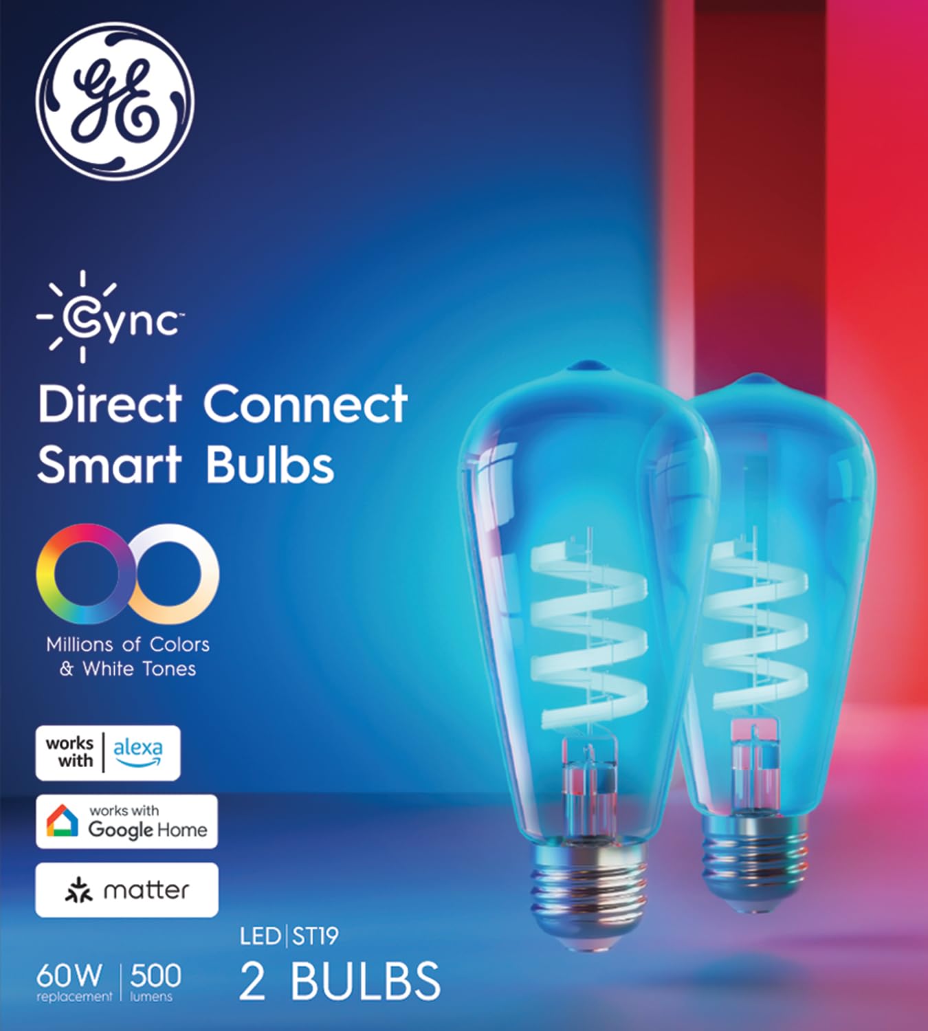 Cync GE ST19 Edison-style bulb in a fixture enhancing room decor with white tones