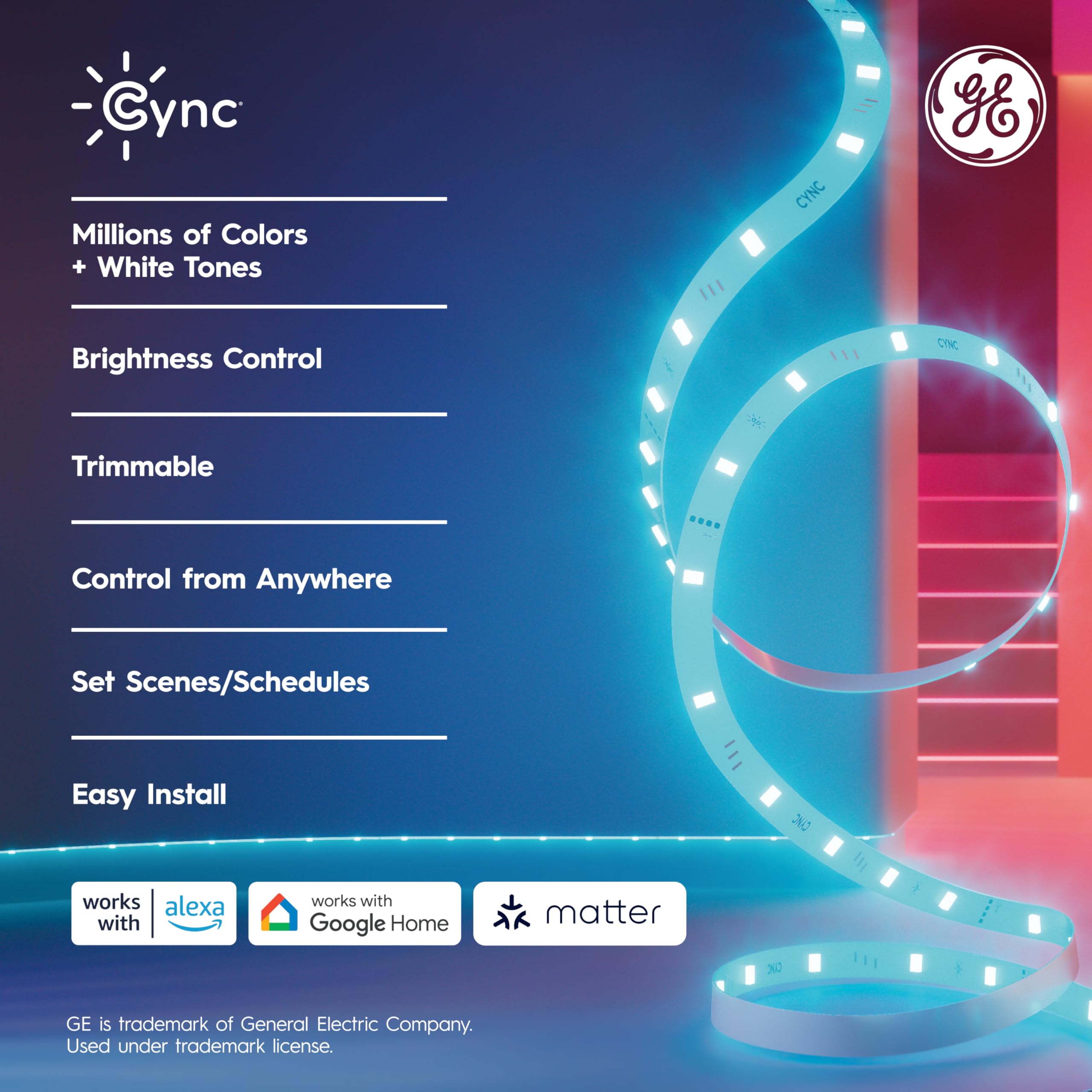 Cync LED strip shows dynamic light effects for entertaining spaces.