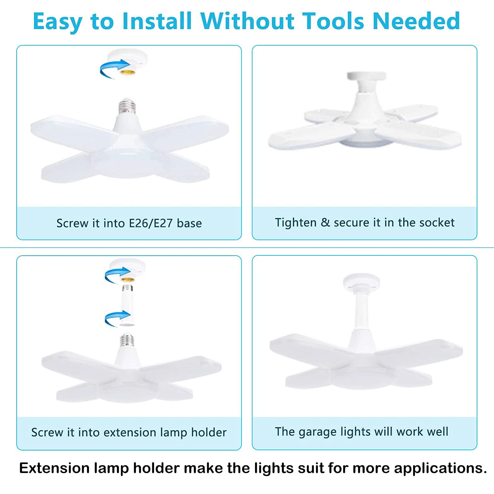 Cynlink garage light bright 6000 lumens and 6000K daylight for clear vision