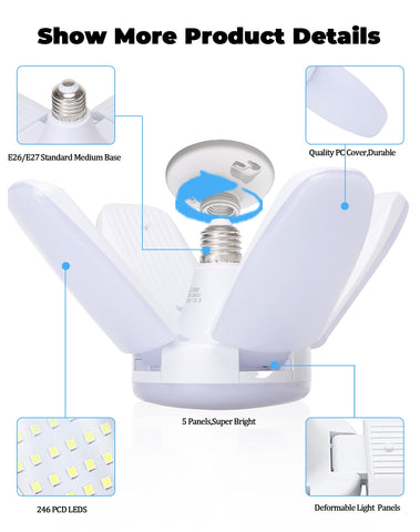 Cynlink LED garage light with E26 base for easy, tool-free installation