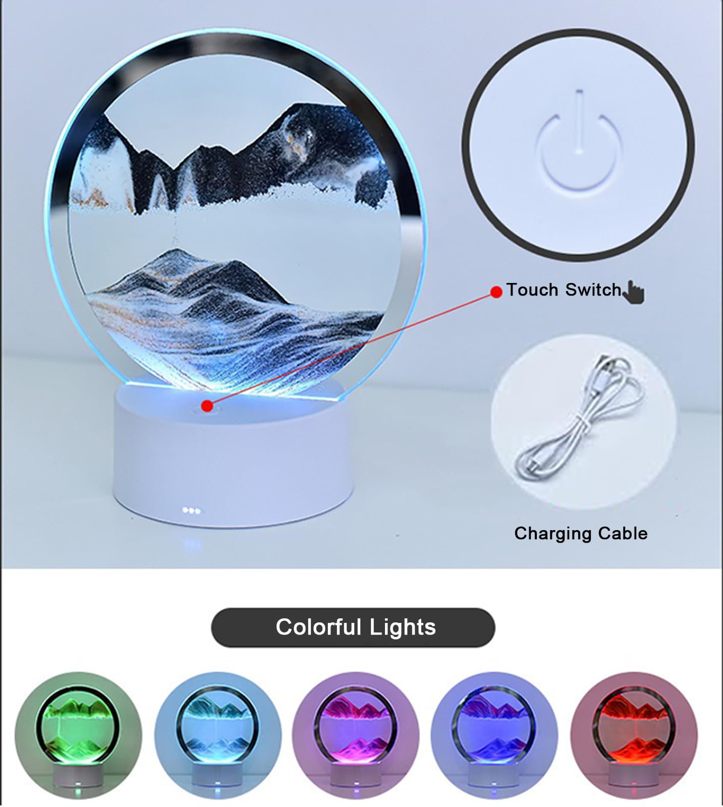CYSRALFC Moving Sand Art Lamp glass shade complements modern decor.