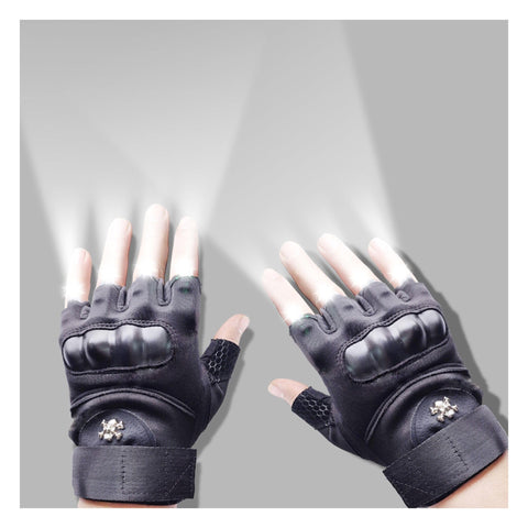 Cyuanxgr LED flashlight gloves close-up showing eight LEDs for hands-free brightness.
