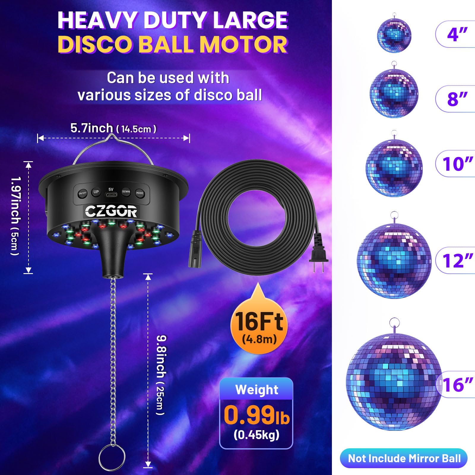 Czgor disco ball motor LED array delivers six color combos for events.