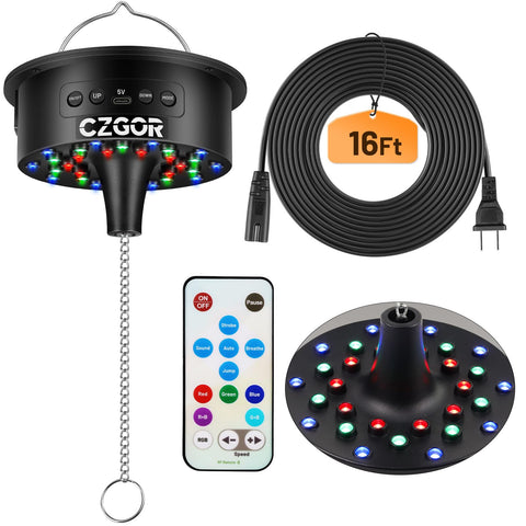 Czgor disco ball motor with remote lights up the room with vivid RGB patterns.