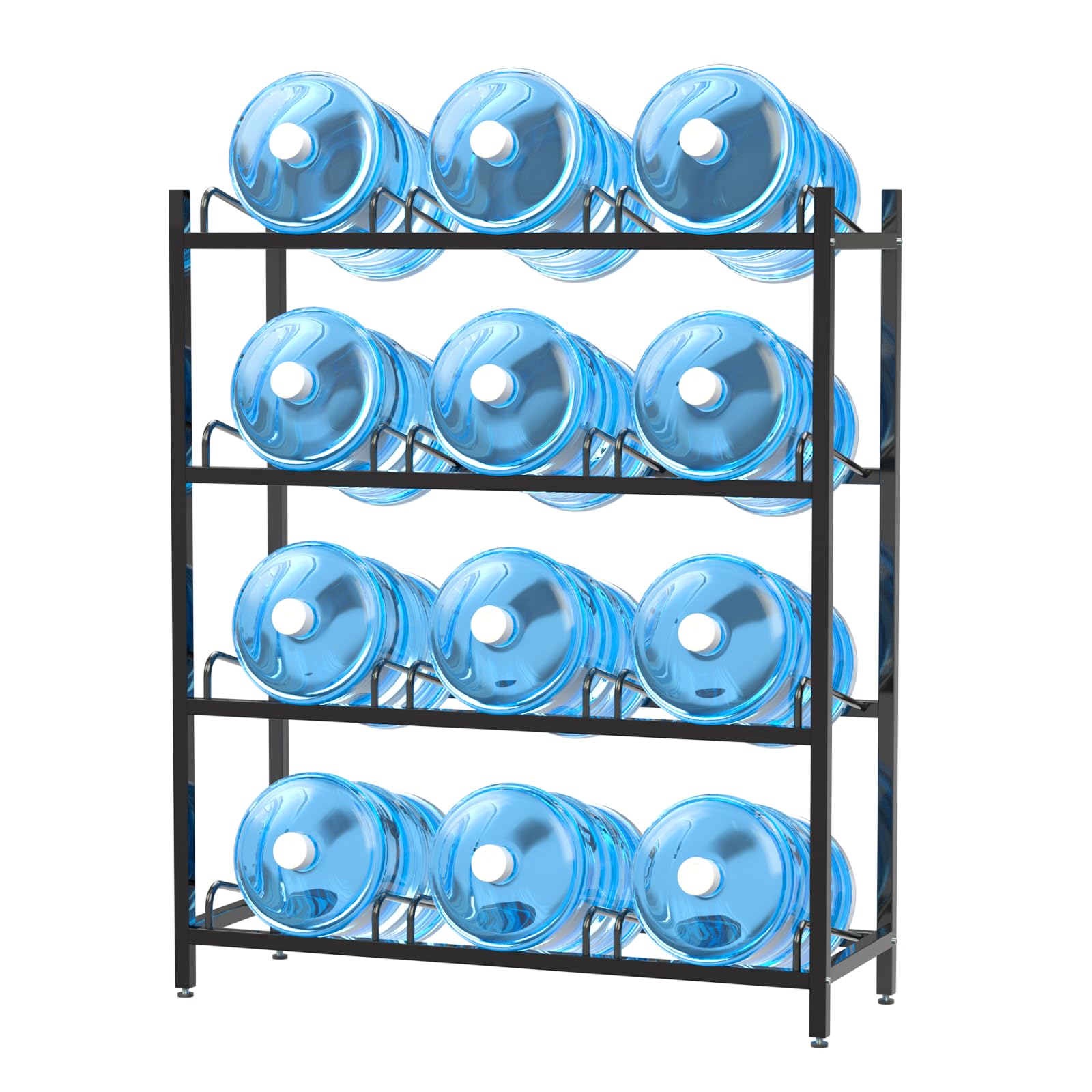 CZMY 12-tray water jug rack side view shows sturdy steel construction for durable bottle storage.