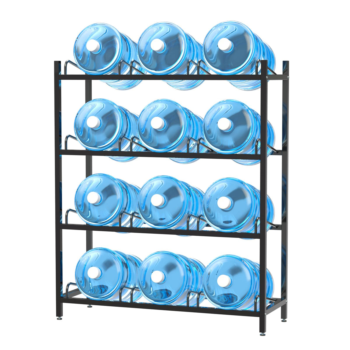CZMY 12-tray water jug rack side view shows sturdy steel construction for durable bottle storage.