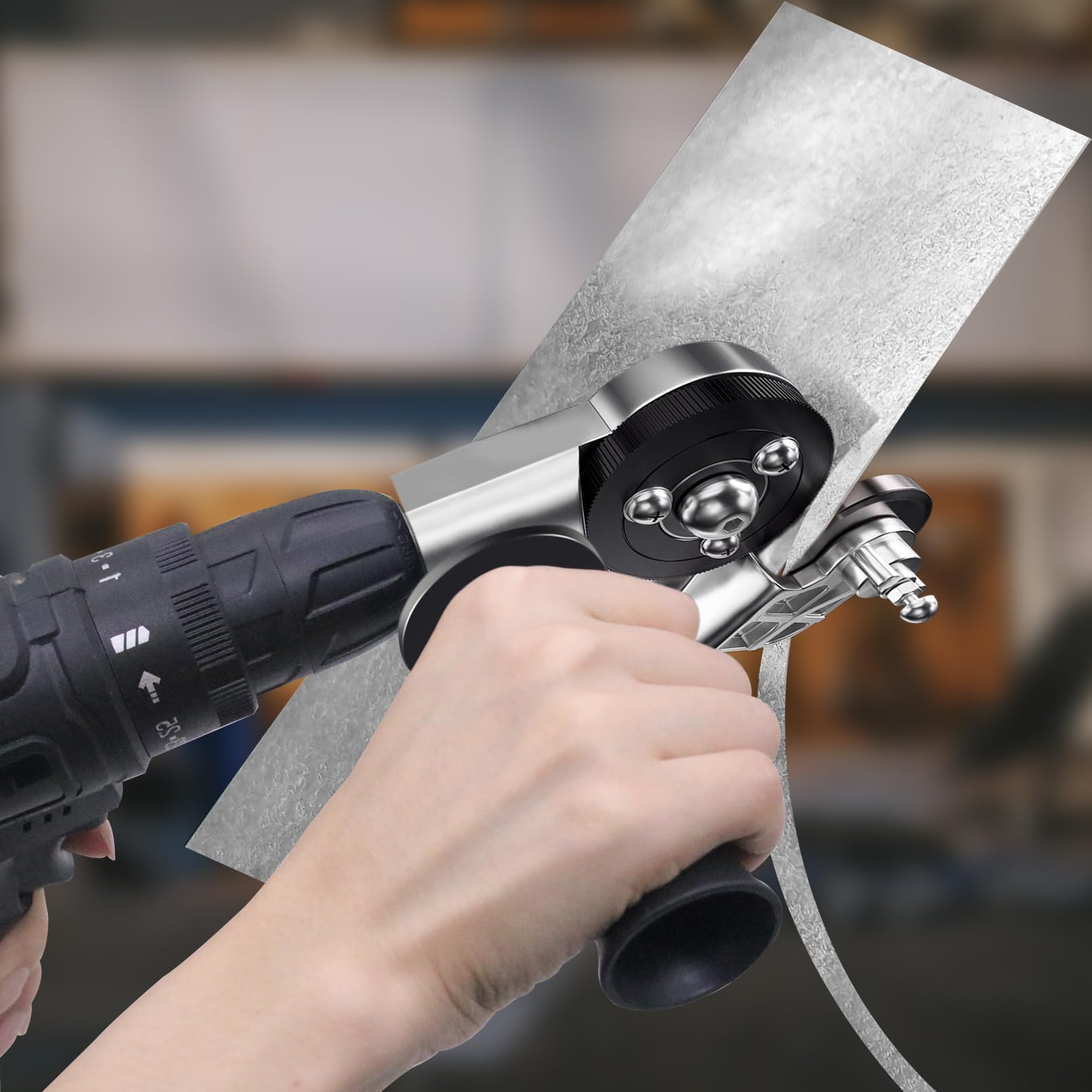 CZS metal nibbler drill attachment delivers clean edges on iron and aluminum