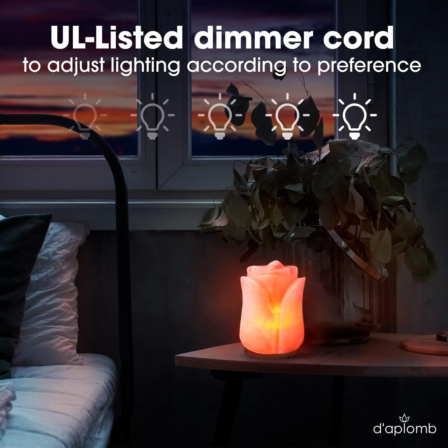 d'aplomb Himalayan salt lamp wood base with dimmer switch for adjustable mood