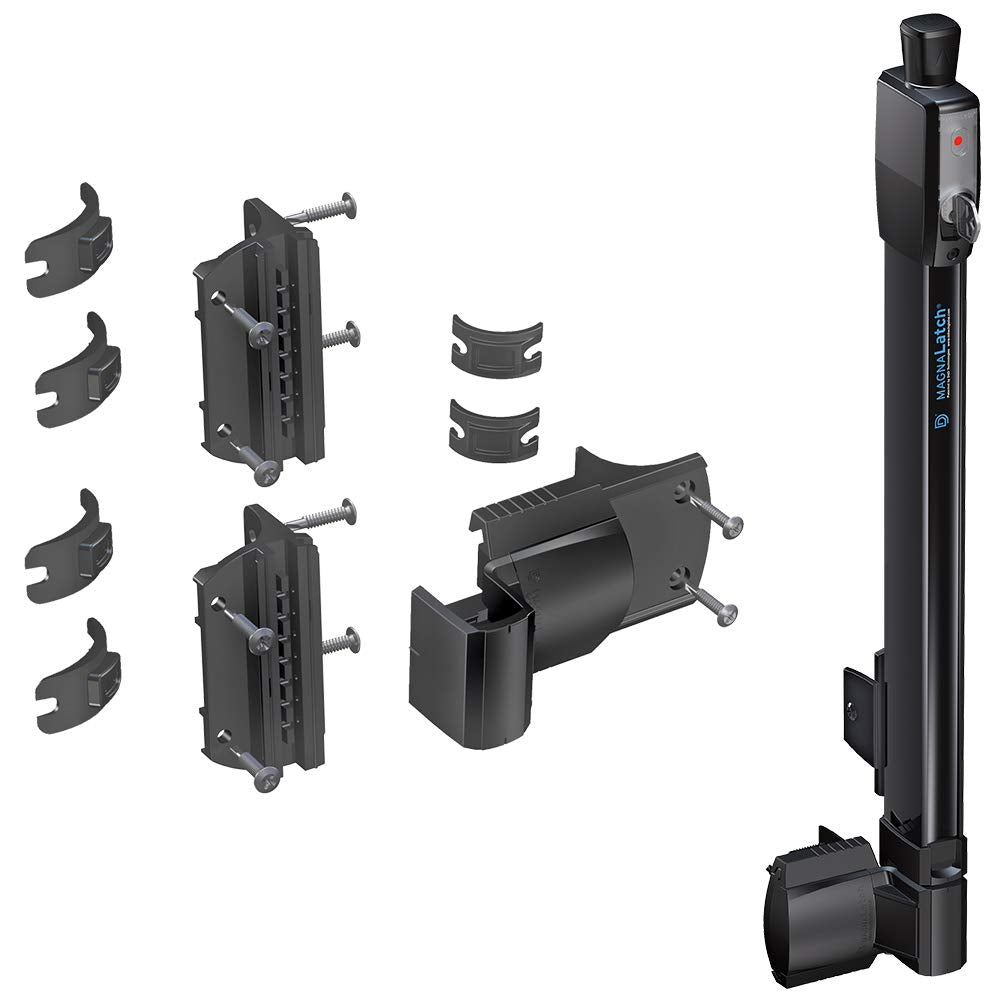 D&D Technologies MagnaLatch top pull magnetic latch securing a gate for child safety.