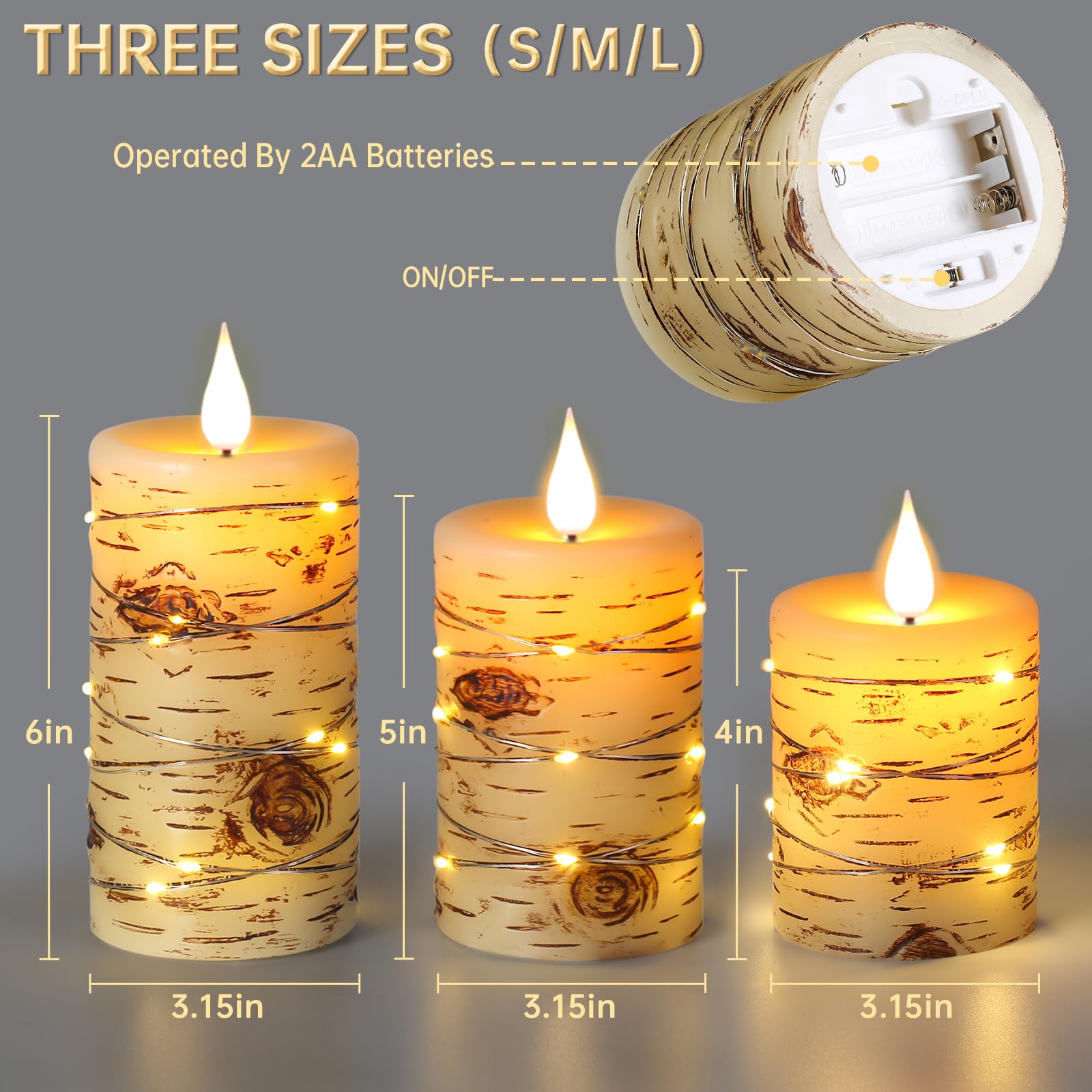 Da by battery-operated candles pack powered by AA batteries for long glow.