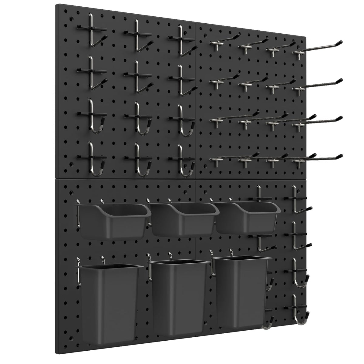 Daanxw pegboard kit front view in black with sturdy metal panels for organized spaces.
