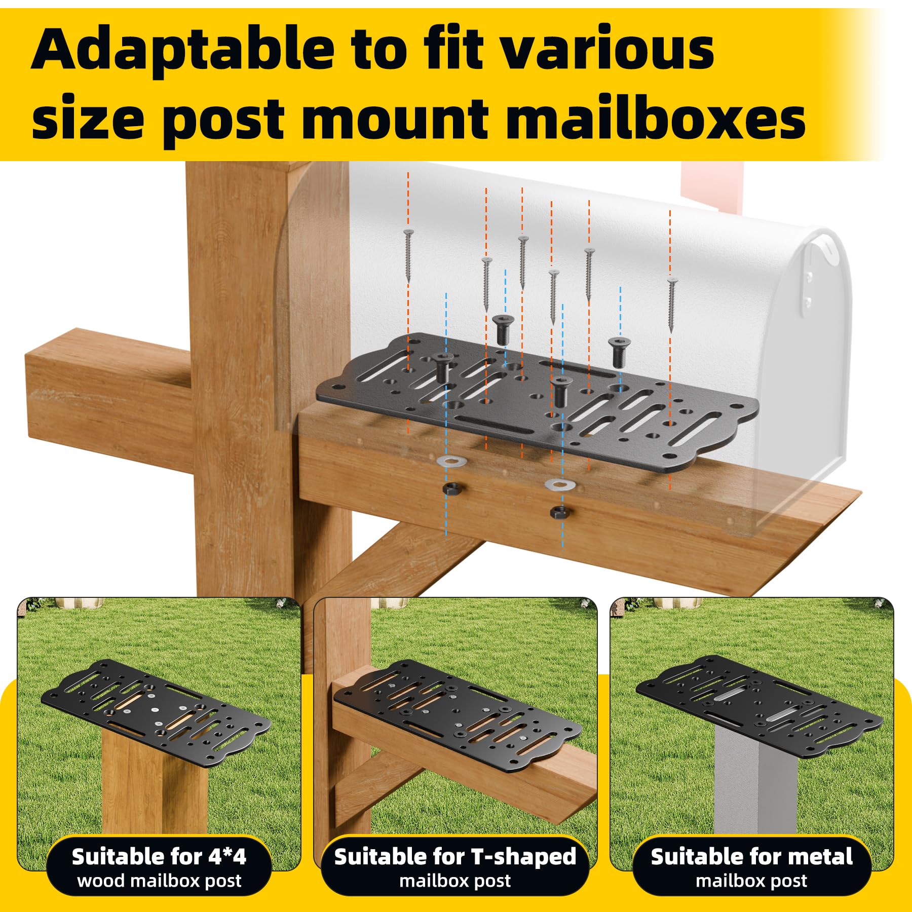 Dabolang mailbox mounting bracket universal fit ensures compatibility with many posts.