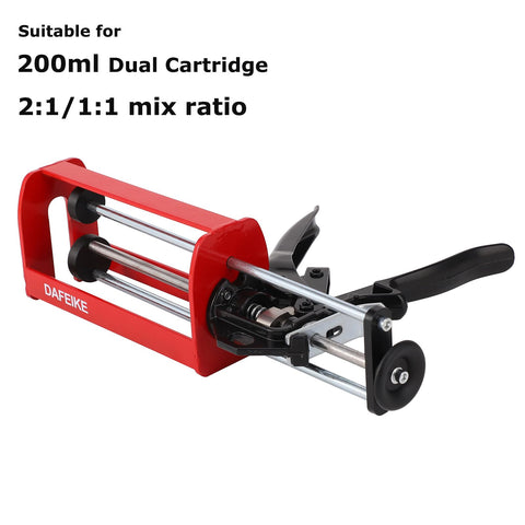 DAFEIKE epoxy gun dual-cartridge operation supports 2:1 and 1:1 mixes.
