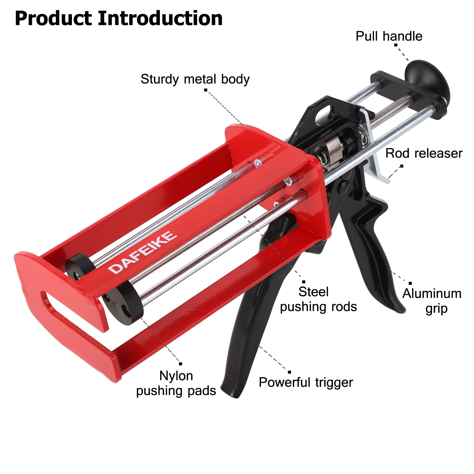 DAFEIKE epoxy gun robust pushing rod and trigger for steady flow.