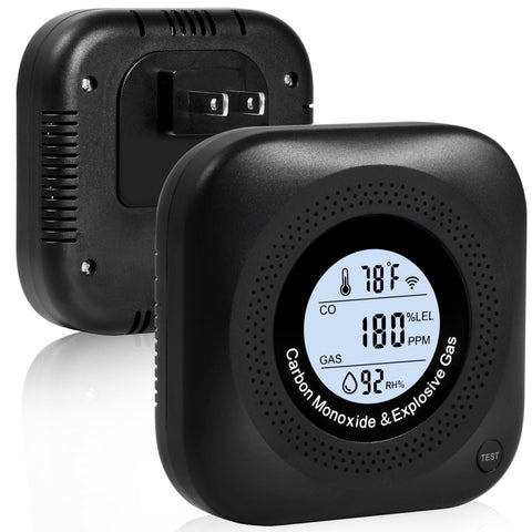 Daffypop CO detector plugged into outlet for easy home safety monitoring.