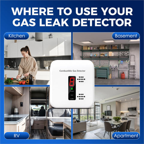 Daffypop gas detector kitchen scene in use beside stove
