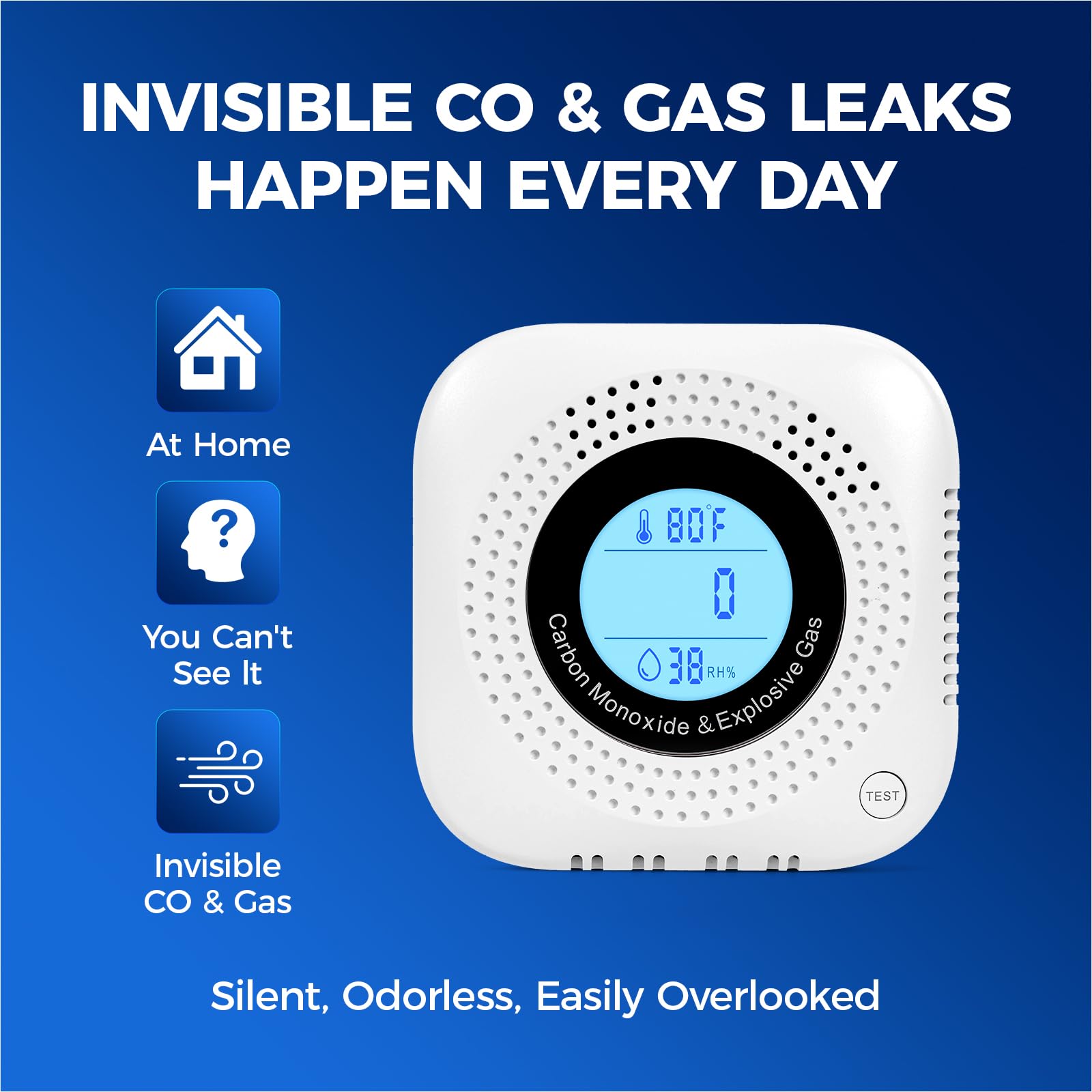 Daffypop detector display shows temperature and humidity for safer indoor conditions
