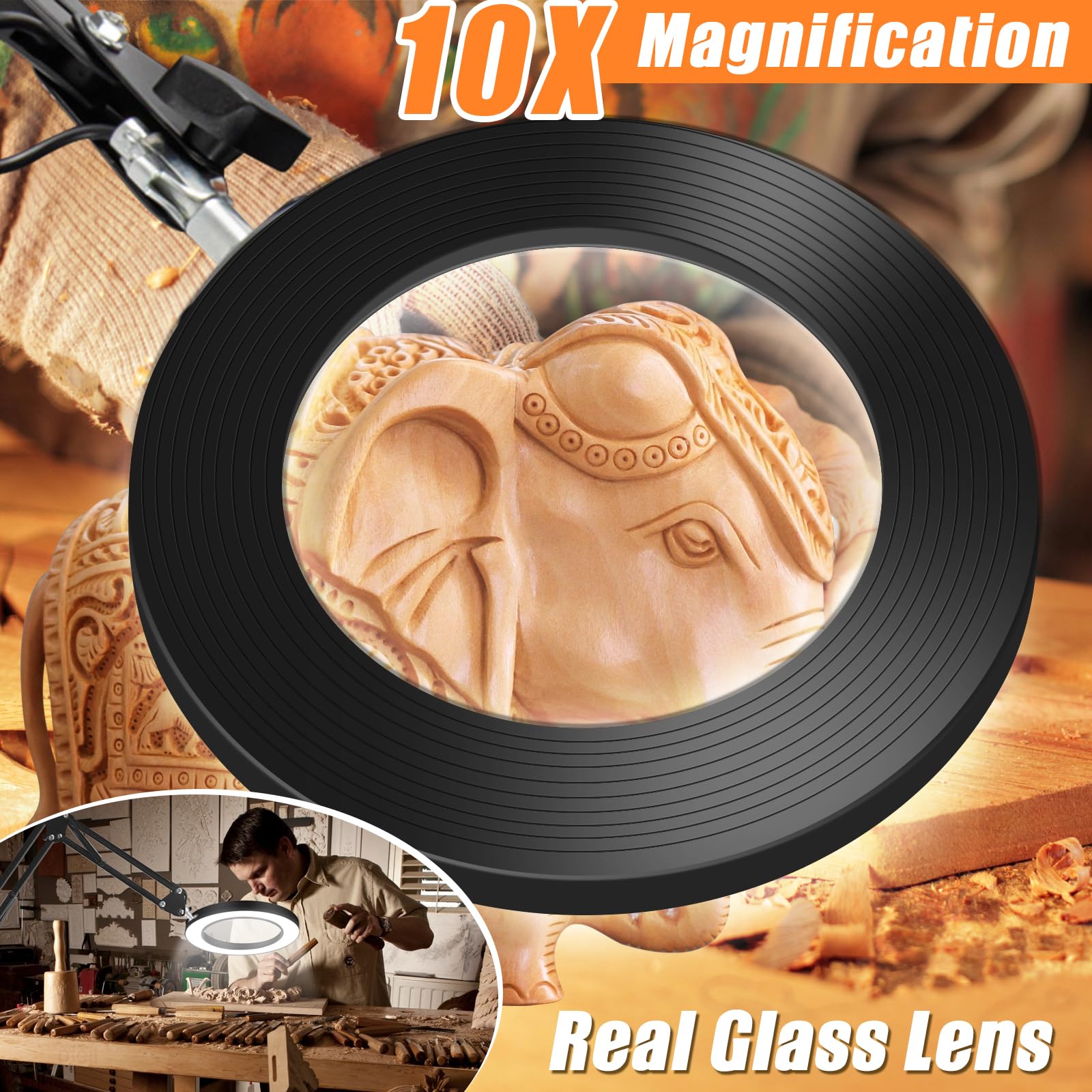 Dagirt 10x magnifying glass stand and clip enables flexible mounting for crafts.