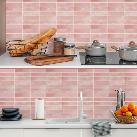 Dagou modern pink backsplash brightens any room.