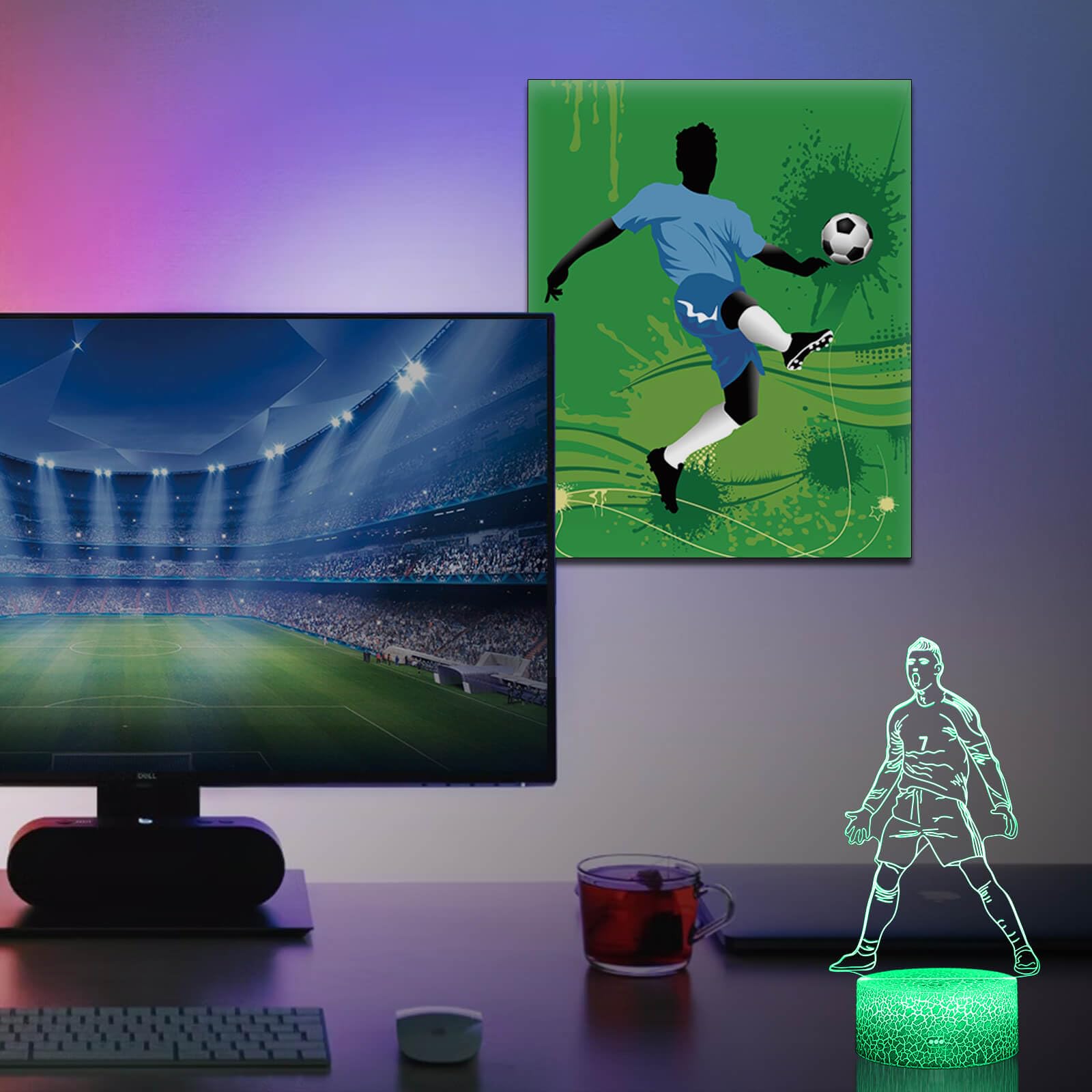DAHEYMA dimmable soccer lamp adapts to mood with four flash modes.
