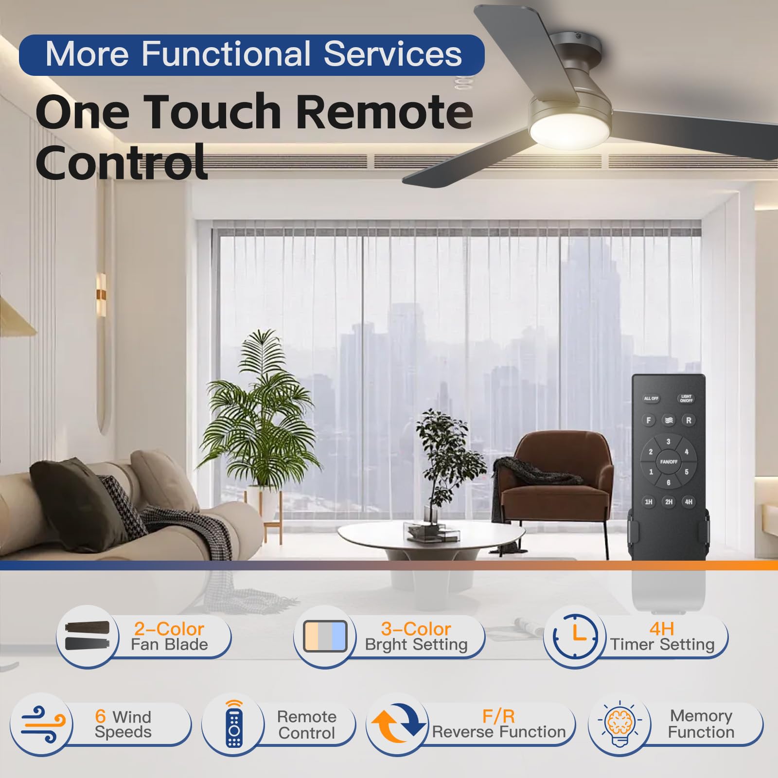 DAHUICFL black ceiling fan motor close-up highlights quiet operation and copper motor