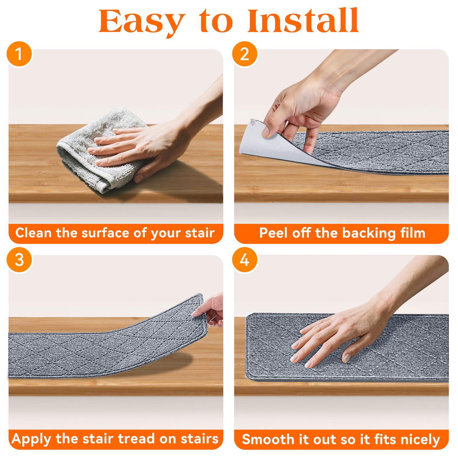 Anti-slip treads reduce noise and protect stairs in busy homes.