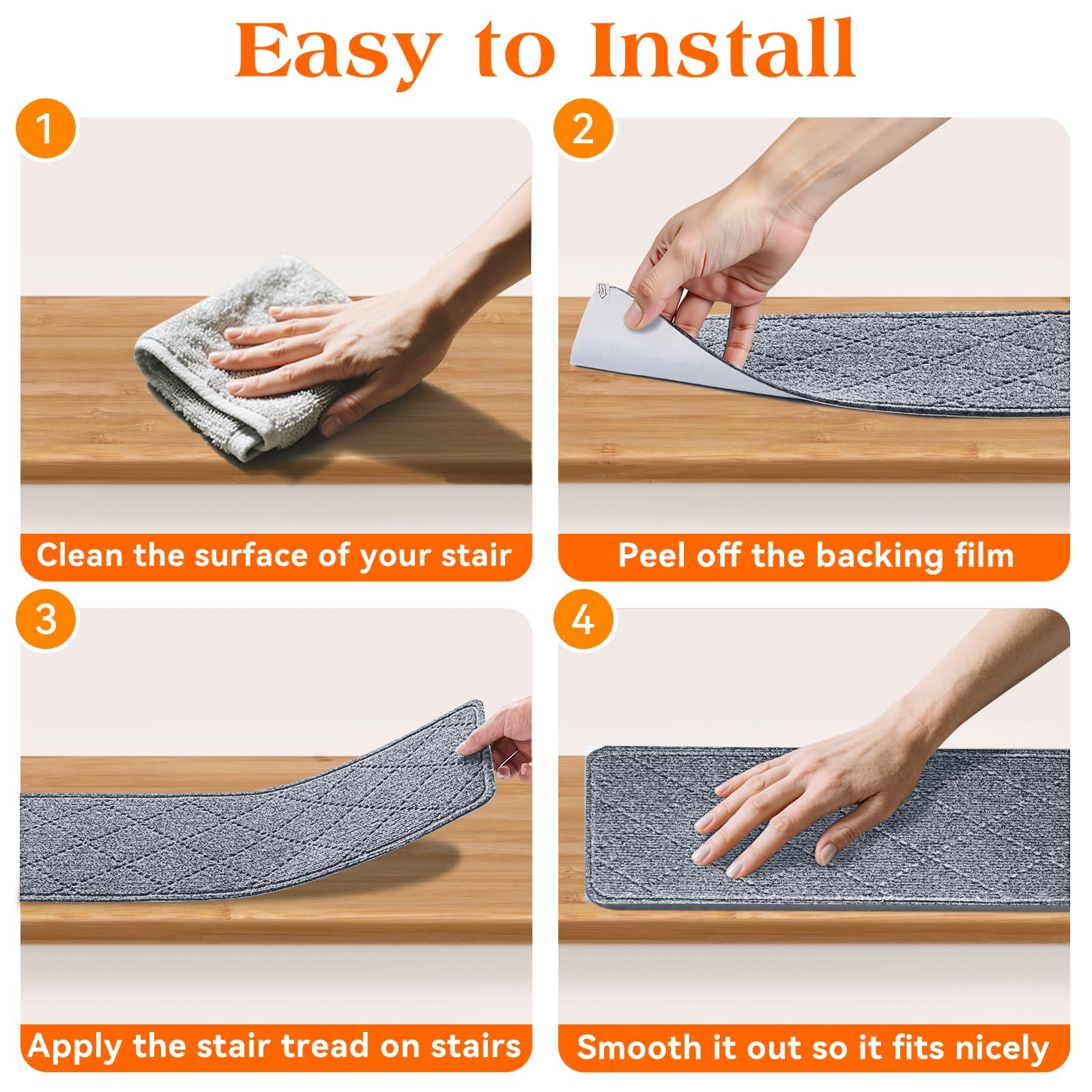 DailyCuddles stair treads reduce noise and protect stairs from scratches.
