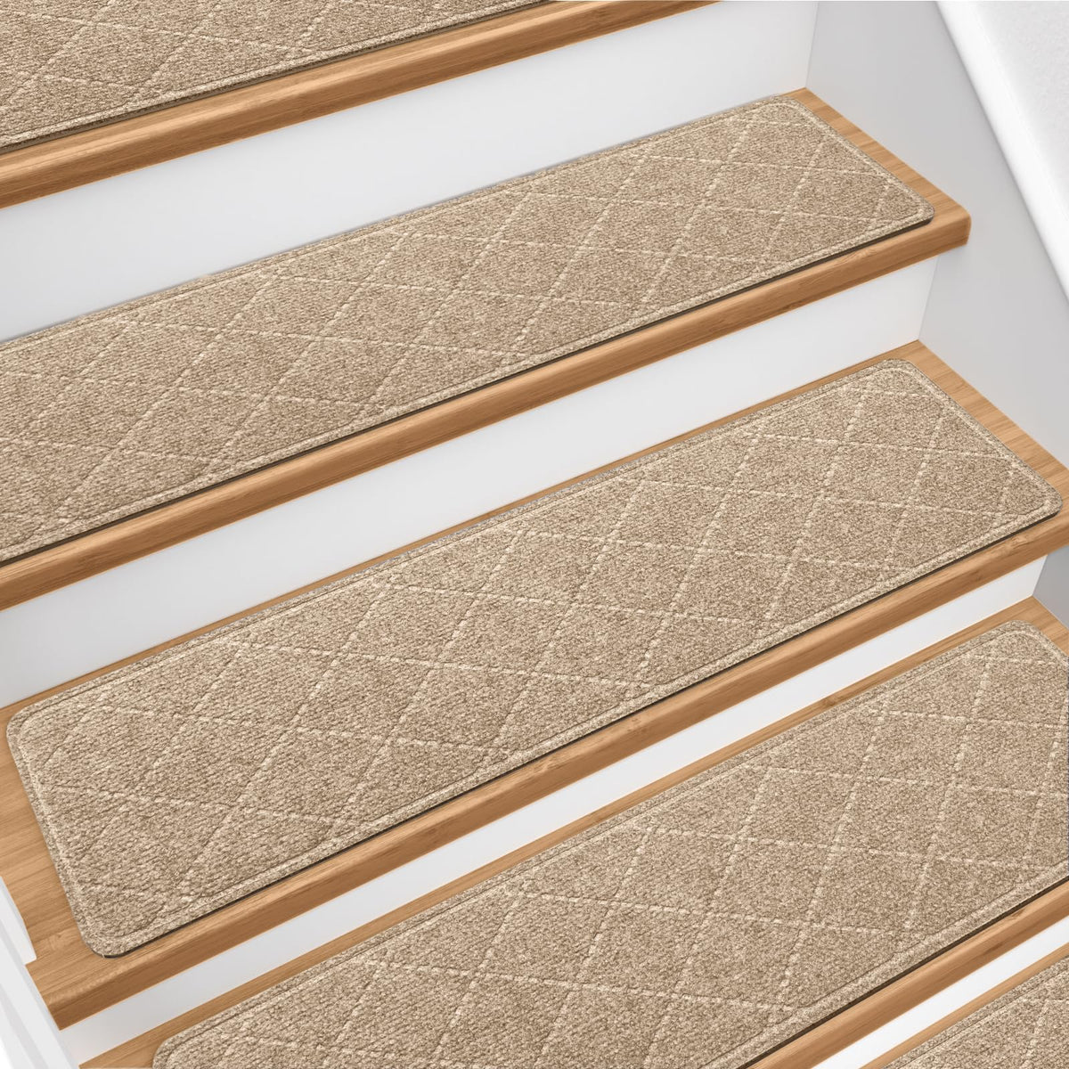 DailyCuddles stair treads on wooden stairs offer safe, non-slip footing